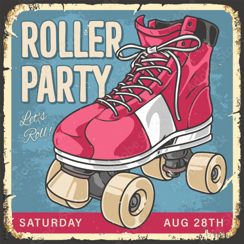 Roller party colorful vintage poster