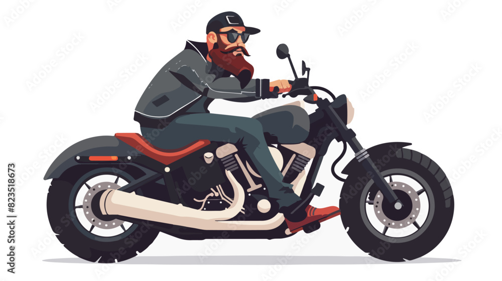 Illustration of a bearded biker on a motorcycle on a white background. Biker lifestyle. Illustration of a bearded biker on a motorcycle on a white background. Biker lifestyle.