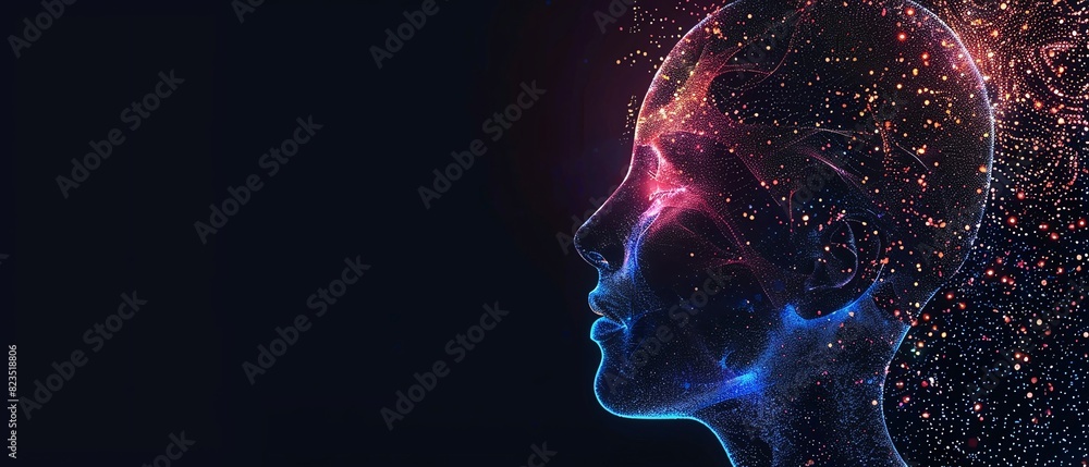 Beige color digital hologram futuristic face neuron link on a neuron connection, Artificial intelligence concept, isolated on black background Beige color digital hologram futuristic face neuron link on a neuron connection, Artificial intelligence concept, isolated on black background