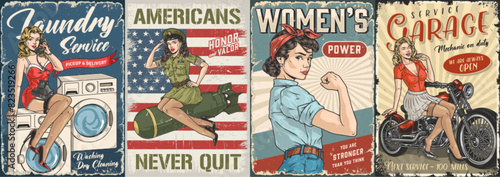 Pin-up girls colorful set sticker