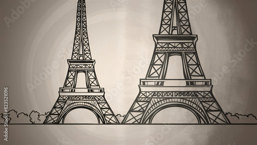 Elegant Eiffel Tower depicted in a black and white illustration artwork.
