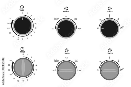 round circle analog button for microwave oven. vector illustration isolated on white background.