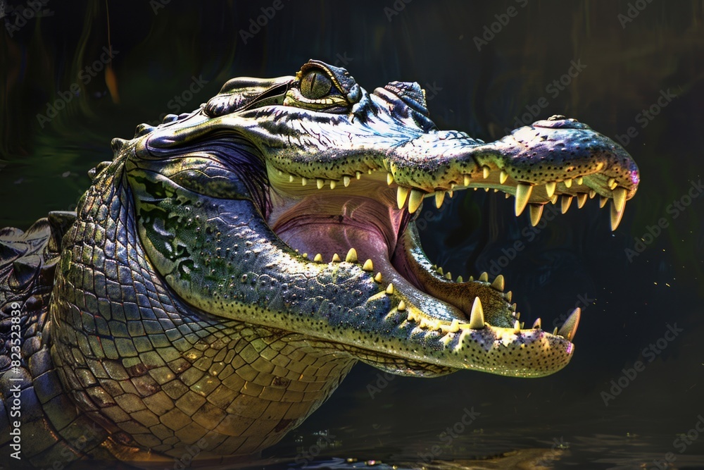 Fototapeta premium A fierce crocodile displaying its teeth, perfect for wildlife or danger concepts