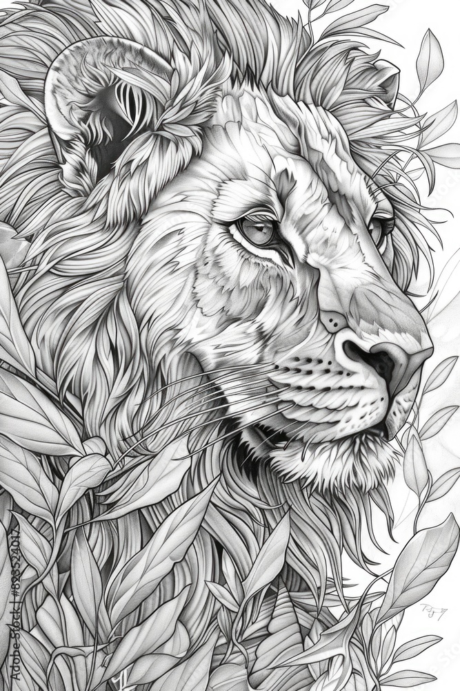 Detailed illustration of a lion in monochrome. Suitable for educational materials Detailed illustration of a lion in monochrome. Suitable for educational materials