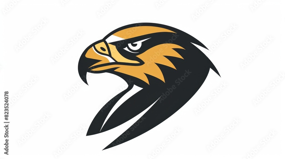 Obraz premium A striking black and gold eagle head logo on a white background. Ideal for corporate branding and sports team logos