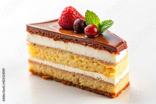 Wallpaper Mural slice of cake with fresh berries and strawberries, on a white background Torontodigital.ca