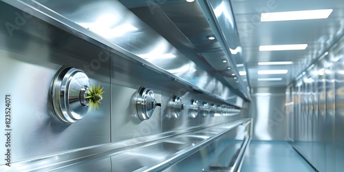 Lab cannabis drying room with stainless steel interior for optimal conditions. Concept Cannabis drying room setup, Stainless steel interior, Optimal humidity control, Proper ventilation photo