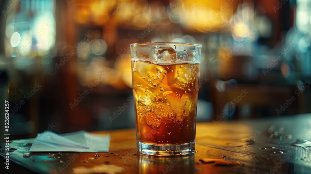 A glass of iced tea on a table, perfect for summer beverage concepts A glass of iced tea on a table, perfect for summer beverage concepts