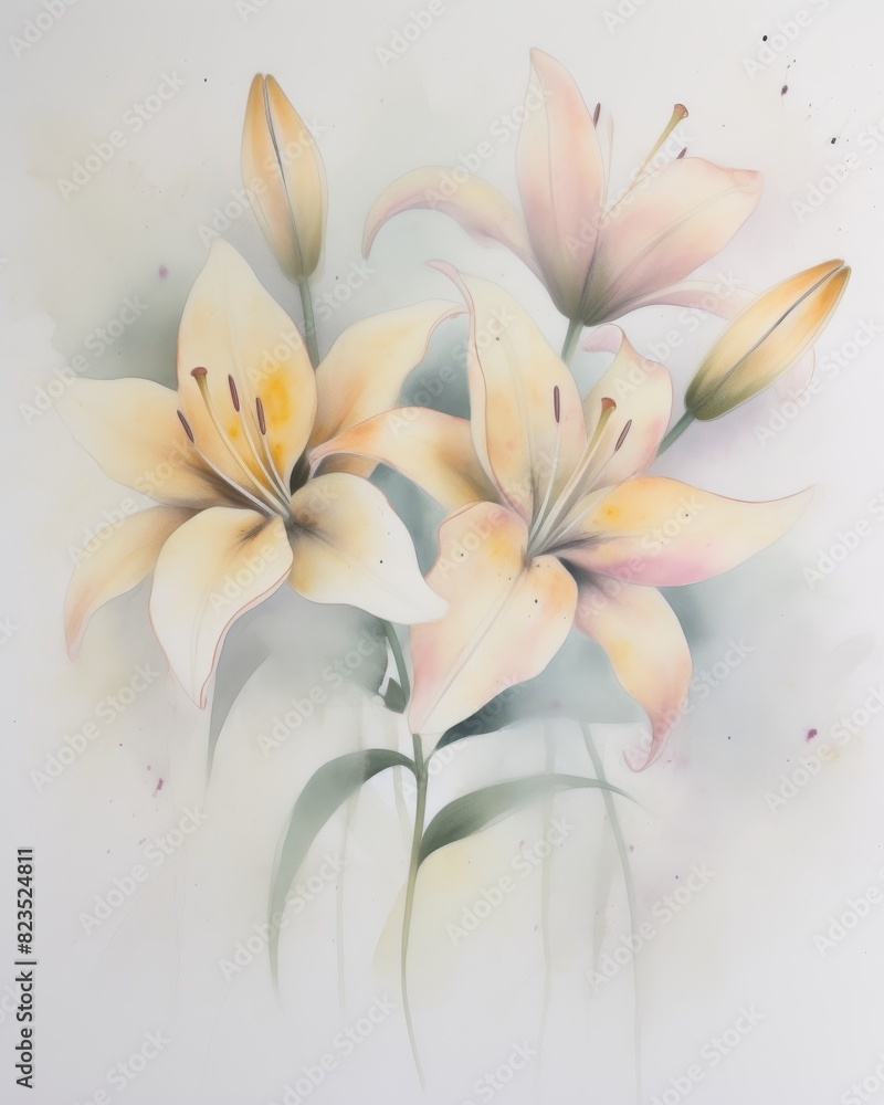 Watercolor Lilies in Soft Pastel Colors