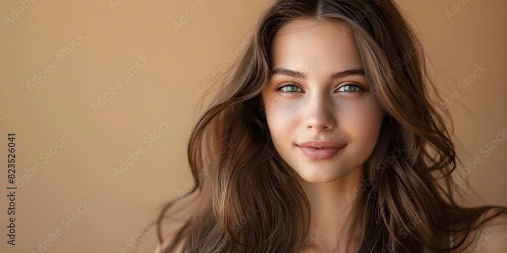 Brunette girl with beautiful long healthy hair. Concept Hairstyling, Haircare, Brunette Beauty, Long Hair Tips, Healthy Hair Maintenance Brunette girl with beautiful long healthy hair. Concept Hairstyling, Haircare, Brunette Beauty, Long Hair Tips, Healthy Hair Maintenance