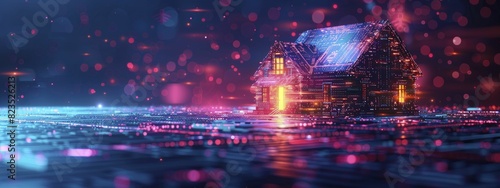 Futuristic real estate market analysis with holographic projections and a tech-savvy professional. Suitable for digital real estate market forecasting. photo