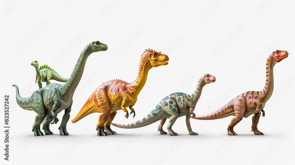 Fototapeta premium A group of toy dinosaurs standing together. Suitable for educational materials