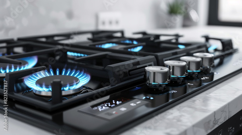 High-tech gas stove with smart connectivity, white background.