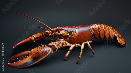A large lobster on a black surface. Suitable for seafood industry