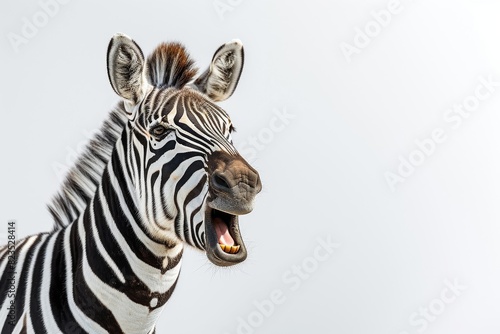 Mystic portrait of Zebra  copy space on right side  Anger  Menacing  Headshot  Close-up View Isolated on white background