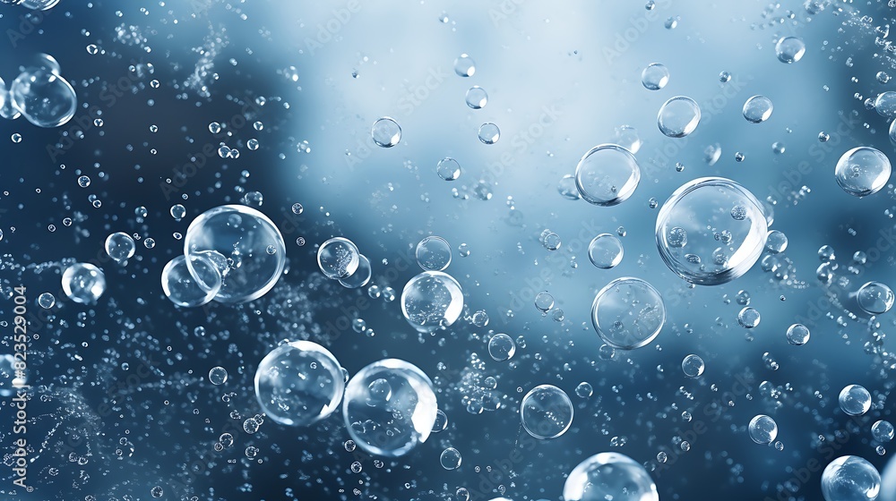 Abstract background of bubbles of air under layer of thin ice in clear water
