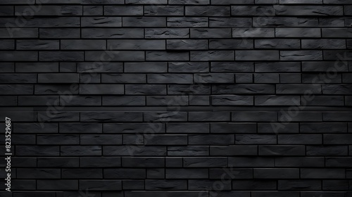 Abstract Black brick wall texture for pattern background,wide panorama picture
