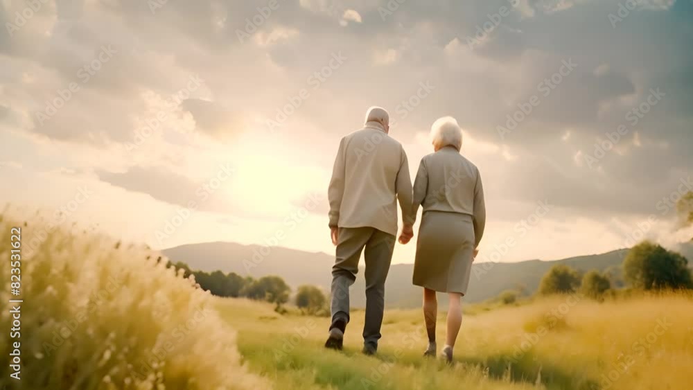 Elderly Couple Walking Through Tall Grass Field Generative AI Elderly Couple Walking Through Tall Grass Field Generative AI