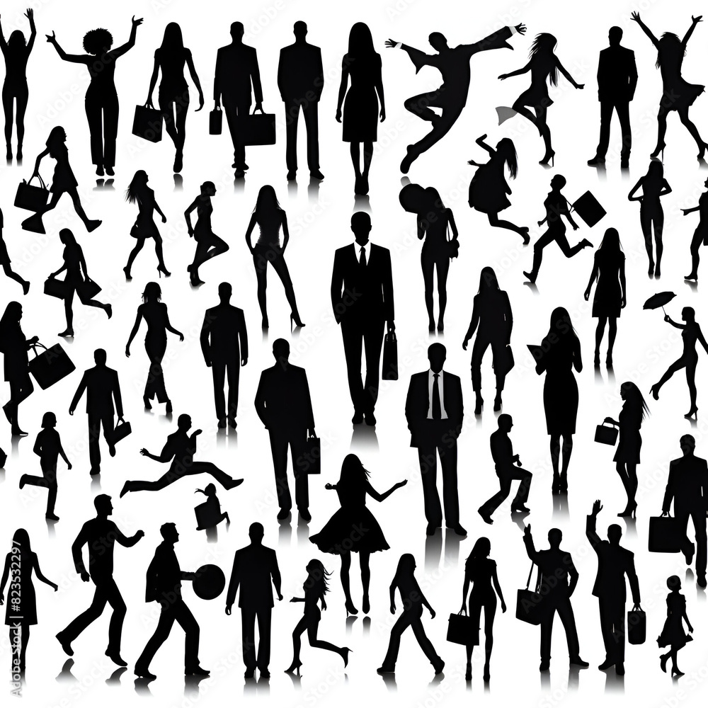 Fototapeta premium silhouette of a group of people isolated on a white background