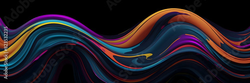 Neon-colored wavy lines create a sense of flow and modern abstract art against a black background photo