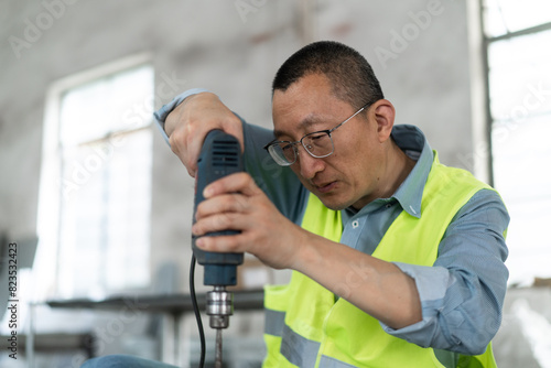 person using power screw in workshop