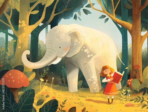 Personagem elefante fofo caminha na floresta -Ilustração Infantil photo
