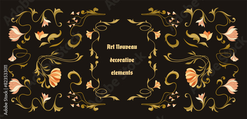 Art Nouveau floral frames  corners  and borders. Vector.