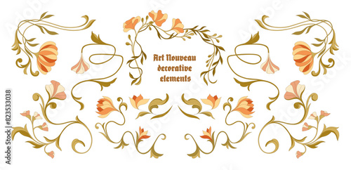 Art Nouveau floral frames, corners, and borders. Vector.