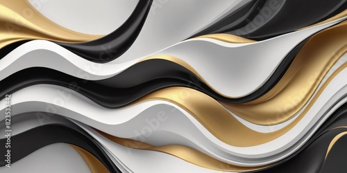  3d background abstract. Black , White, Gold  Pattern