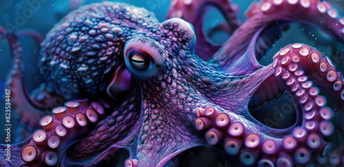 an octopus in the ocean  showcasing its intricate skin patterns and intelligent gaze
