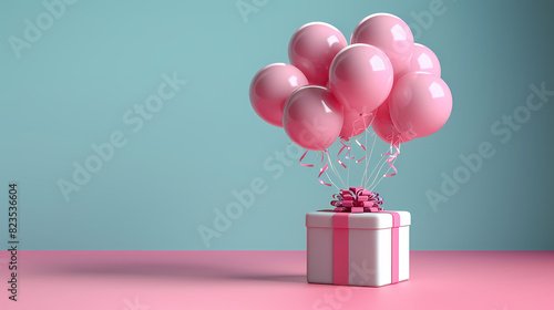 3D Flying gift box with balloons, online shopping, greeting, and celebrate concept. 3d render illustration © AY AGENCY