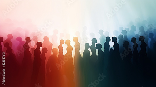 Vibrant Conversations - Abstract Colored Silhouette Profiles of People Engaged in Dialogue and Communication in a Talking Crowd with Multiple Exposures © Spear