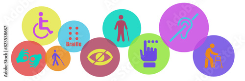 Icons of mental, physical, sensory, intellectual disabilities. Set of disability icons.