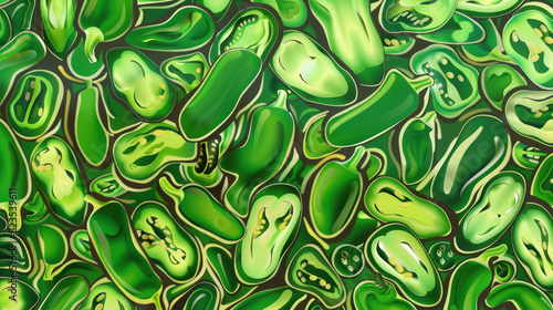 Ripe green jalapeno chili pepper background. Top view.