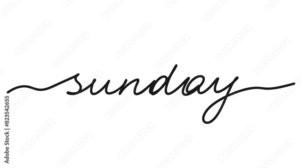 Sunday, black hand drawn continuous line word. Day of week, work day. Vector illustration Sunday, black hand drawn continuous line word. Day of week, work day. Vector illustration