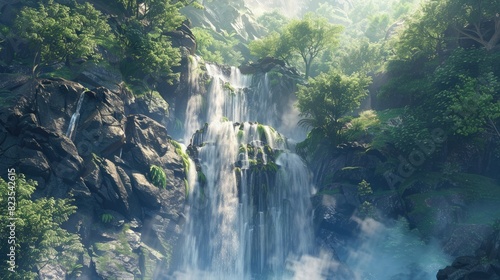 A majestic waterfall cascading down a rocky cliff.