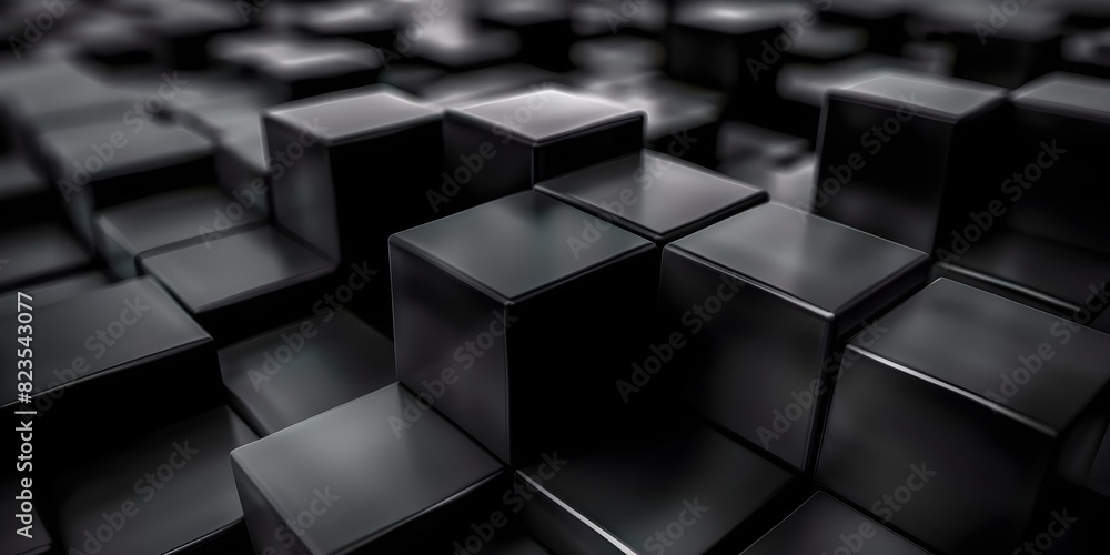 Modern 3D abstract black cube design with varying depths for texture. Concept 3D Design, Abstract Art, Modern Concept, Black Cube, Textured Depths Modern 3D abstract black cube design with varying depths for texture. Concept 3D Design, Abstract Art, Modern Concept, Black Cube, Textured Depths