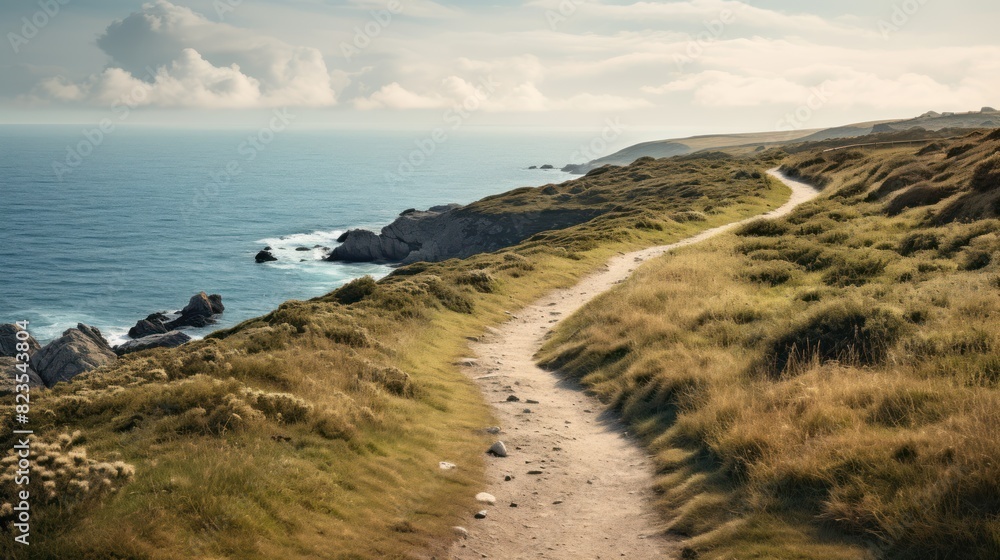 path with the ocean stretching out to the horizon, path with the ocean stretching out to the horizon,