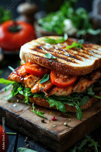 Grilled Chicken Sandwich with Tomatoes and Lettuce