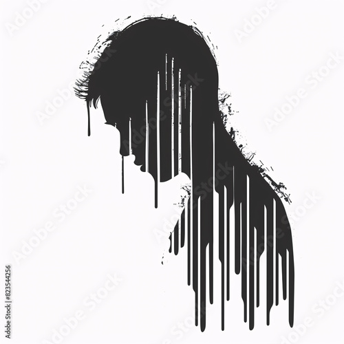 Silhouette of a person's side profile with dripping black ink effect conveying a sense of melancholy and artistic expression.