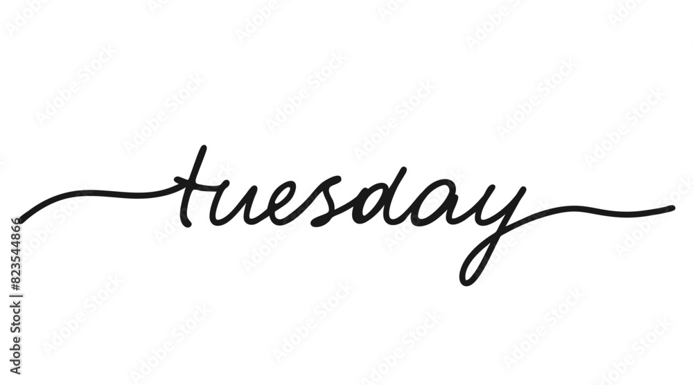 Tuesday, black hand drawn continuous line word. Day of week, work day. Vector illustration Tuesday, black hand drawn continuous line word. Day of week, work day. Vector illustration