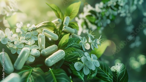 Several gold and green capsules laying on large green leaves with the sun shining brightly in the background.

 photo