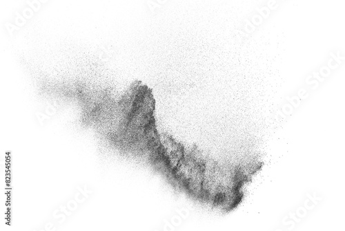 Grunge black texture isolated on white background. Dark particles explosion. Abstract overlay textured. 