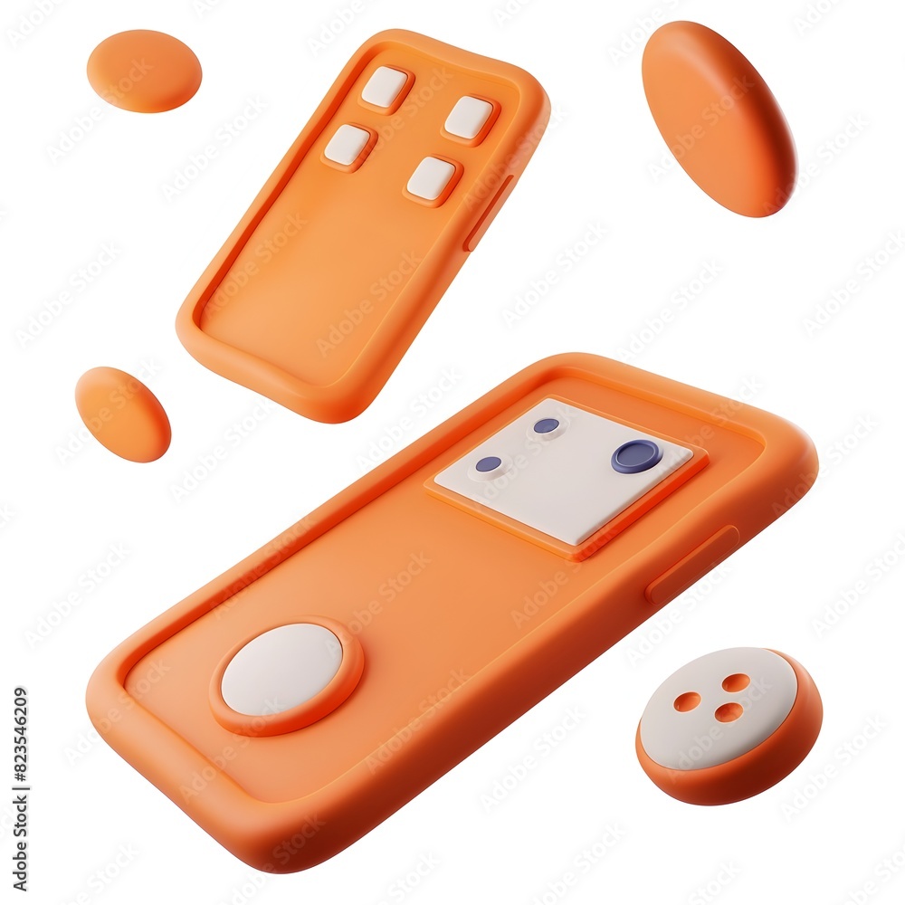 Levitating Smartphone and Button Icon on Minimalist White Background Levitating Smartphone and Button Icon on Minimalist White Background