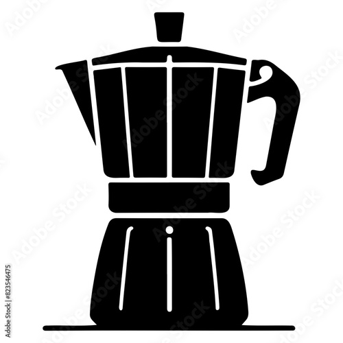 Silhouette of a Moka pot. Black and white vector illustration of a coffee maker. Kitchen appliance and coffee brewing concept. Design for poster, banner, and print © jirapong