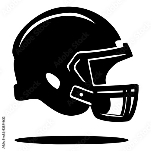 Silhouette of an American football helmet. Black and white vector illustration of a football helmet. Sports and safety concept. Design for poster, banner, and print