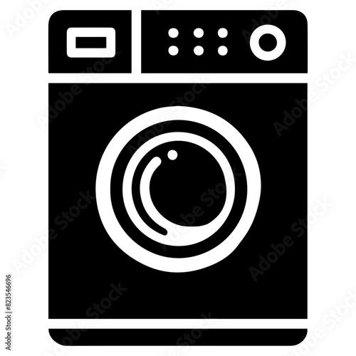 Black washing machine icon. Minimalistic black and white vector illustration of a washing machine. Laundry and home appliance concept. Design for poster, banner, and print photo