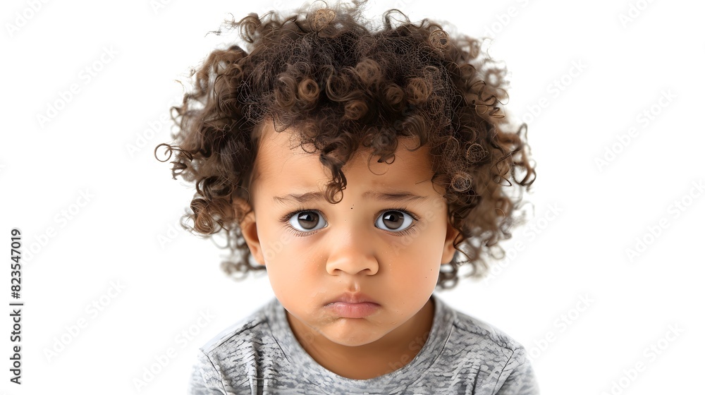 A cute mixed race toddler with curly hair and an angry expression, crying in tears, isolated on a white background.
A cute mixed race toddler with curly hair and an angry expression, crying in tears, isolated on a white background.