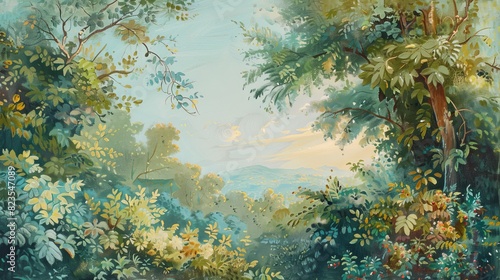 42. Rococo pastel scene featuring a durian orchard in a lush, pastoral setting, with soft colors and delicate detailing characteristic of the Rococo period photo