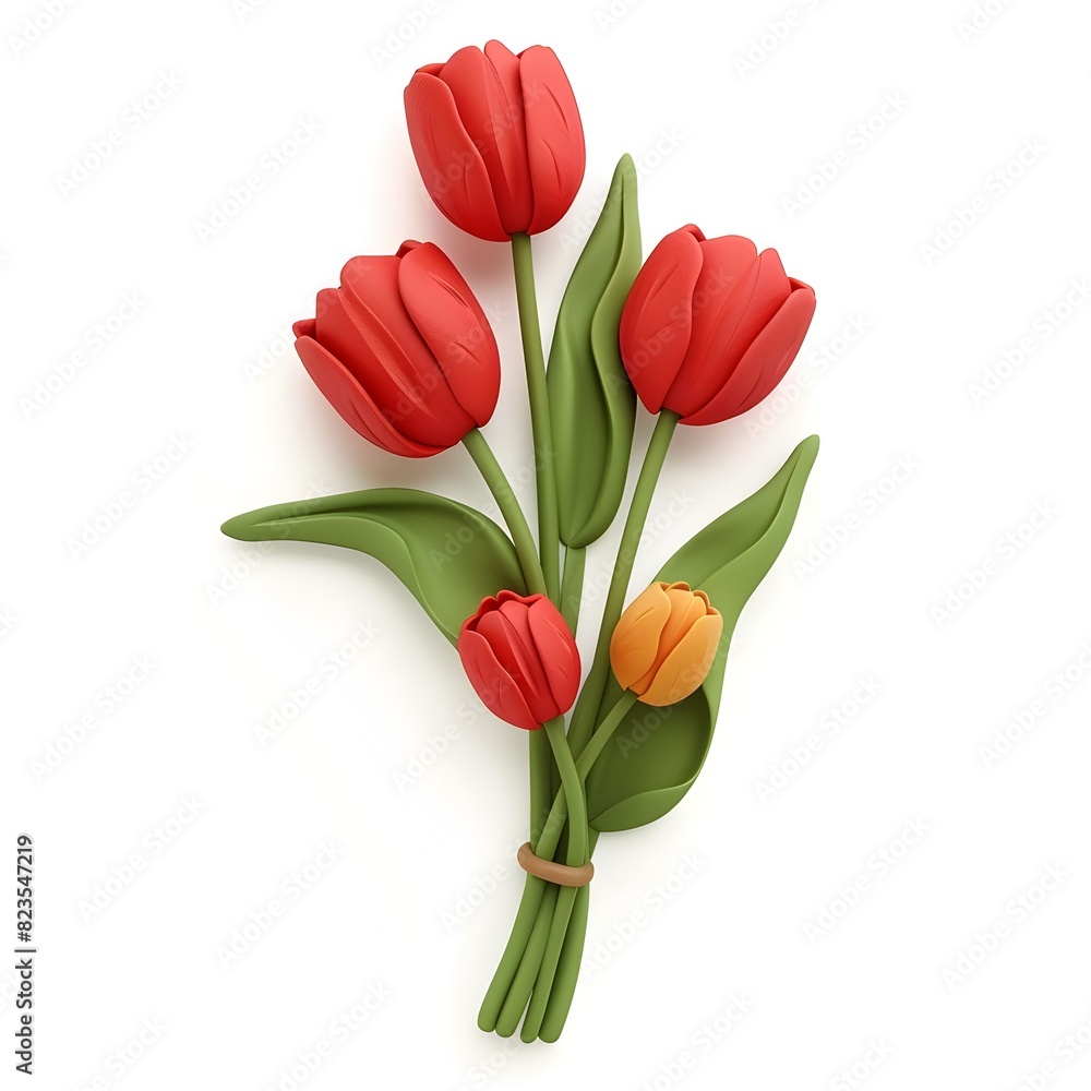 Elegant Red Tulips Bouquet on Plain White Background Elegant Red Tulips Bouquet on Plain White Background